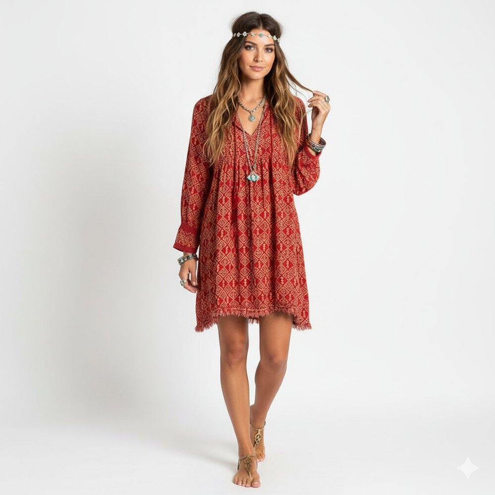 Free People Womens Marlow Pleated Pintuck Swing Dress Size Small Boho Flowy ASO